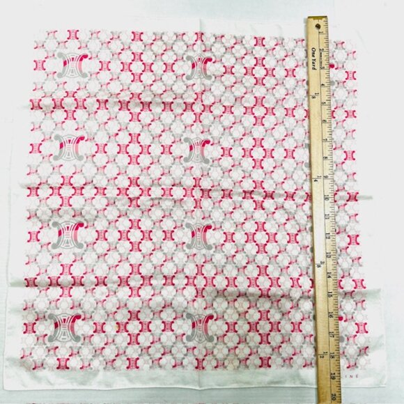 Celine Paris Mini Scarf/Handkerchief Cotton /Silk19.5"  Pink Gray Logo Print(67 - Picture 4 of 6